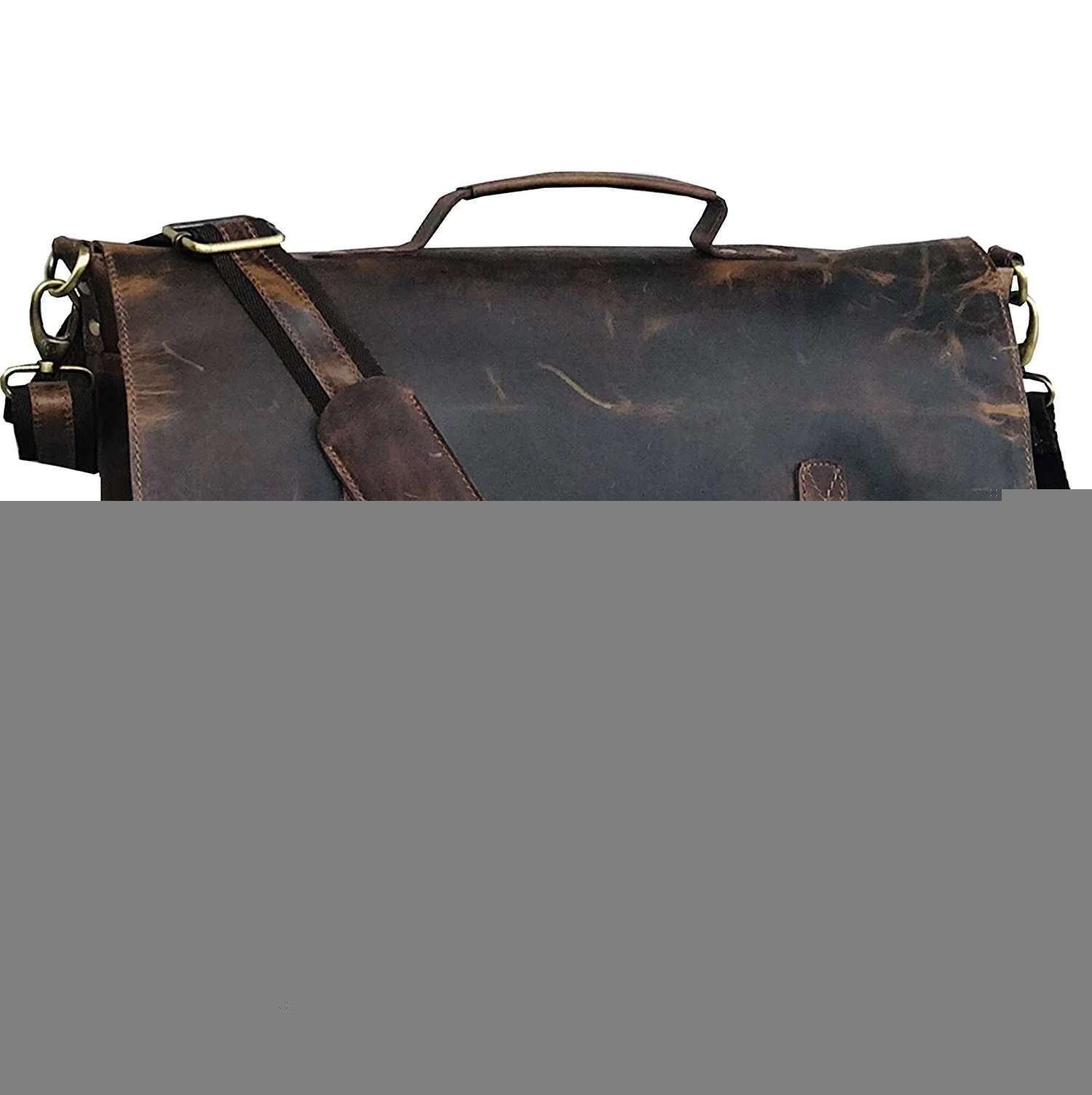 Men's Briefcase Office Bag Genuine Buffalo Leather Messenger